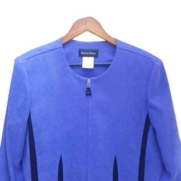 Vintage 80's Blazer Faux Vegan Suede Scoop Neck Zip Up Cutout Purple Devo 14 - Picture 5 of 8